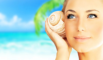 Pretty Face, sea, shell, pretty, sky, girl, lovely, beauty HD wallpaper