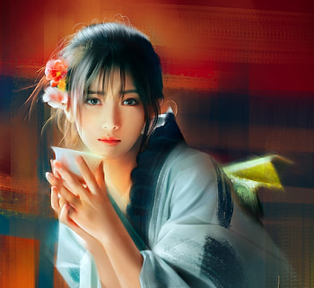 Girl with a tea cup, jason lan, asian, fantasy, tea, art, portrait, girl, cup HD wallpaper