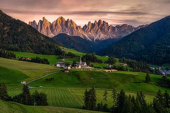 Landscape, grass, mounatin, village HD wallpaper