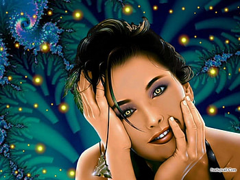 Blue Lady, blue, fantasy, green, beautiful, woman HD wallpaper
