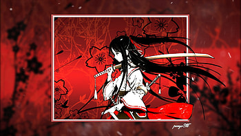 red samurai, red, samurai, Anime, anime girl, Cool, cool anime, red anime, anime samurai HD wallpaper