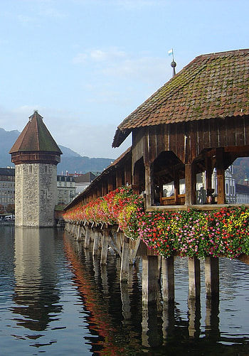 Chapel Bridge, Lucerne, Water tower, European architecture HD phone wallpaper