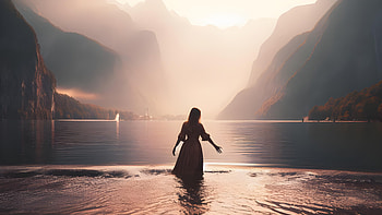 Sunset, sunset, fantasy, landscape, fantasy landscape HD wallpaper