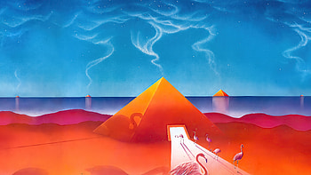 Transmigration Of Souls In Blue Flamingo , pyramid, flamingos, artist, artwork, digital-art, deviantart HD wallpaper