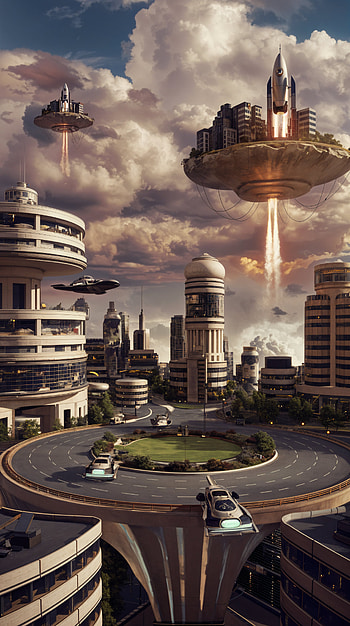 Dreamscape: A Futuristic , dream, futuristic city, spacecraft, sky HD phone wallpaper