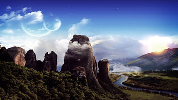 house on hill, clouds, hills, house, mountain HD wallpaper