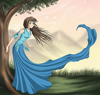 Live Life, blue, girl, anime, tree HD wallpaper