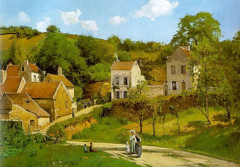 The Hermitage at Pontoise, by Camille Pissarro, painting, art, path, green, nature, camille pissarro HD wallpaper