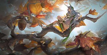 Autumn, frumusete, s s, gorgeous, summersnow, girl, elf, fox, orange, tree, superb, fantasy, acorn, leaf, toamna, ssart HD wallpaper