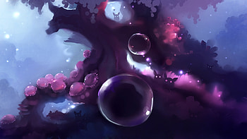 Bubbles, blue, purple, pink, fantasy, art, apofiss, bubble, tree HD wallpaper