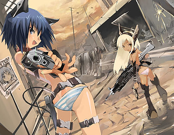 Robo-ear Theives, sexy, neko, cute, girls, girl, gun HD wallpaper