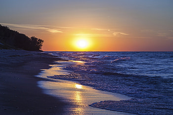 Lake Michigan Sunset, lake, sunset, nature, waves HD wallpaper
