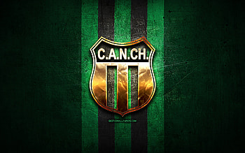 Nueva Chicago FC, golden logo, Primera Nacional, green metal background, football, argentinian football club, CA Nueva Chicago logo, soccer, CA Nueva Chicago, Argentina, Club Atletico Nueva Chicago HD wallpaper