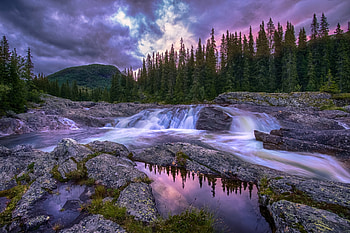 Waterfall, Mountains, Stones, Forest, Shore HD wallpaper