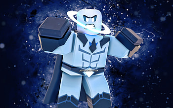 Cosminus, , blue neon lights, Roblox, Heroes of Robloxia, Roblox characters, Cosminus Roblox HD wallpaper