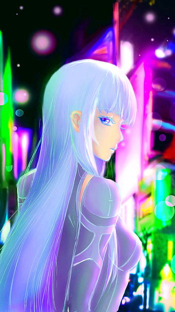 purple eyes, white hair, city, Anime, Original, anime city HD phone wallpaper