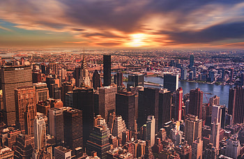 New York, skysrapers, cityscape, sunset, clouds HD wallpaper