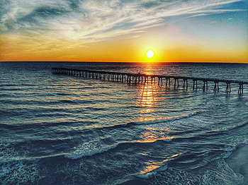 Nature, Sunset, Sea, Horizon, Pier HD wallpaper