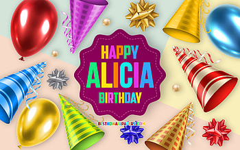 Happy Birtay Alicia, , Birtay Balloon Background, Alicia, creative art, Happy Alicia birtay, silk bows, Alicia Birtay, Birtay Party Background HD wallpaper