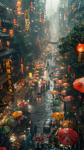 Busy City, city, umbrella HD phone wallpaper