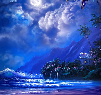 BLUE TROPICS, blue, moonlight, skies, ocean HD wallpaper