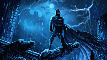 Batman Over Gotham Skyline, batman, superheroes, artwork, art, digital-art HD wallpaper