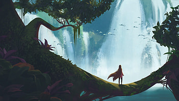 Girl Waterfall Fantasy Art, girl, waterfall, fantasy-girls, artist, artstation HD wallpaper