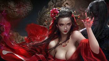 fantasy lady, girls, fantasy, abstract, red HD wallpaper