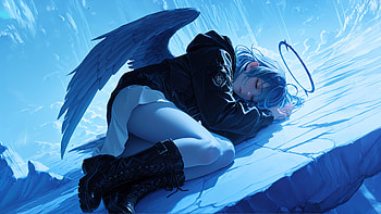 Anime Girl Blue Angel Wings Resting, anime-girl, blue, angel, wings, artist, artwork, art, digital-art, ai, deviantart HD wallpaper