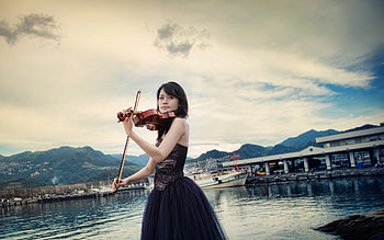 Asian girl with violin, Musical pier, Aesthetic , Girls HD wallpaper