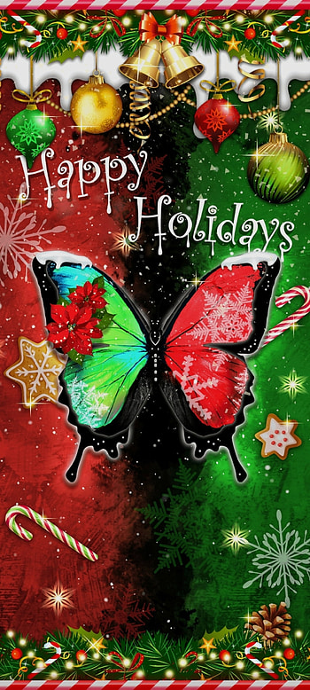 HappyHoliday Butterfly, themes, art, moths and butterflies, Christmas, balls, festival, luxury, colorful HD phone wallpaper