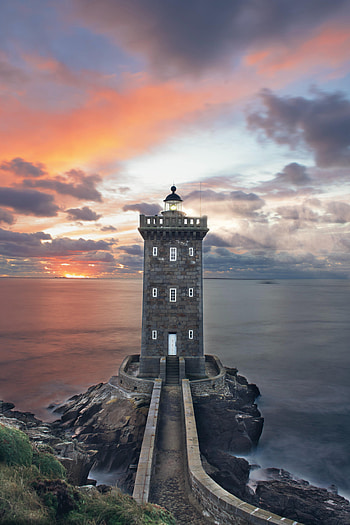 Nature, Sunset, Sea, Building, Shore, Bank, Lighthouse HD phone wallpaper