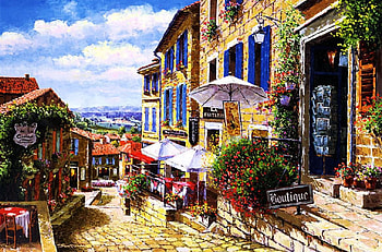 Streets of St Emilion, artwork, town, clouds, houses, france HD wallpaper