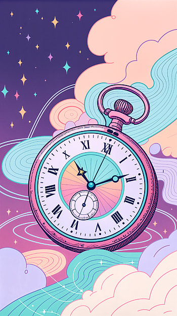 Dreamy Pocket Watch: A Whimsical , clock, retro, colorful, cloud HD phone wallpaper