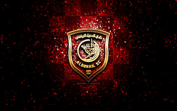 Al-Duhail SC, glitter logo, QSL, red purple checkered background, soccer, qatari football club, Al-Duhail SC logo, mosaic art, football, Al-Duhail FC HD wallpaper