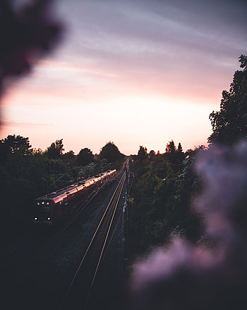 Trees, Twilight, Dark, Miscellanea, Miscellaneous, Dusk, Railway, Rails, Train HD phone wallpaper