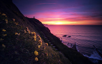 Sunset Sky, clouds, Sunset, Shore, Sky HD wallpaper