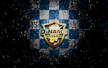 Dinamo Sassari, glitter logo, LBA, blue white checkered background, basketball, italian basketball club, Dinamo Sassari logo, mosaic art, Lega Basket Serie A, Dinamo Basket Sassari HD wallpaper