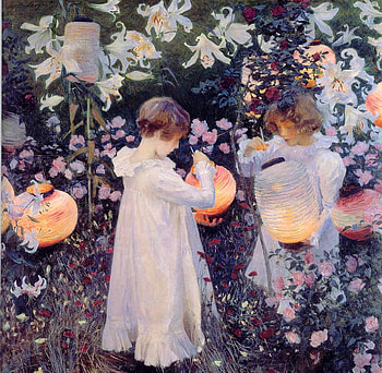 John Singer Sargent - Carnation Lily, Lily Rose , white, carnations, childhood, kids, garden, girl, lampioane, lily, little, rose, painting, lights, lantern, sargent HD wallpaper
