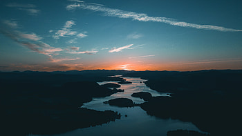 River, horizon, sunset, landscape HD wallpaper
