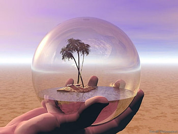 Island in a Globe, island, contaned, dessert, trees, hands, sky, holding HD wallpaper