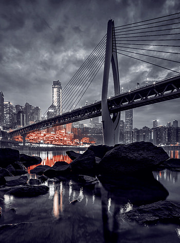Cities, Water, Stones, City, Night City, Bridge HD phone wallpaper