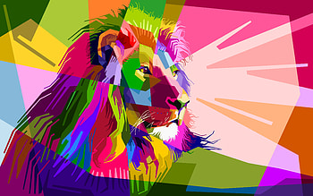 Lion, multicolor, geometry, muzzle, abstract, digital art HD wallpaper