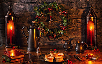 Still life, Coffee pot, Cakes, Wreath, Books, Style HD wallpaper