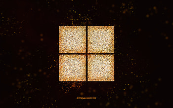 Windows 11 glitter logo, yellow glitter art, black background, Windows 11 logo, Windows 11, creative art, Windows 11 yellow glitter logo, Windows logo, Windows HD wallpaper