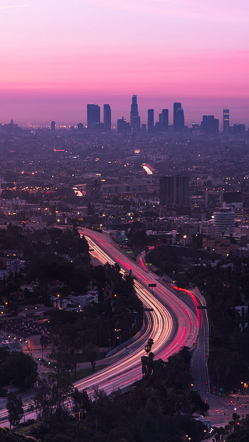 time lapse, sunset, road, aerial, city, man made HD phone wallpaper