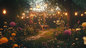 : Backyard Garden Party Vibes, Backyard, garden, flower, evening HD wallpaper