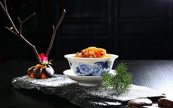 Still life, bowl, food, stones, twigs HD wallpaper