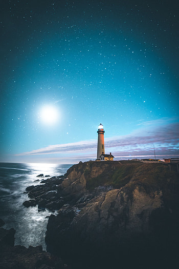 Nature, Usa, Shore, Bank, Starry Sky, United States, Lighthouse, Pescadero HD phone wallpaper