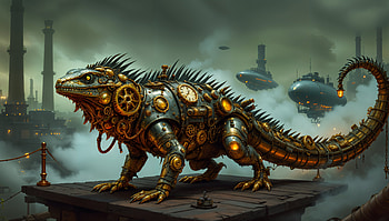 Steampunk Lizard, lizard, steampunk, futuristic, industrial HD wallpaper